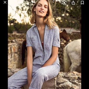 Anthro striped linen coveralls